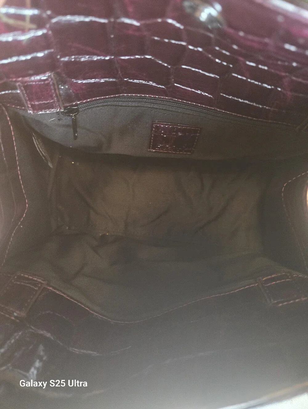 Vintage City DKNY Deep Purple Crocodile Embossed Top Handle Bag Tote EUC